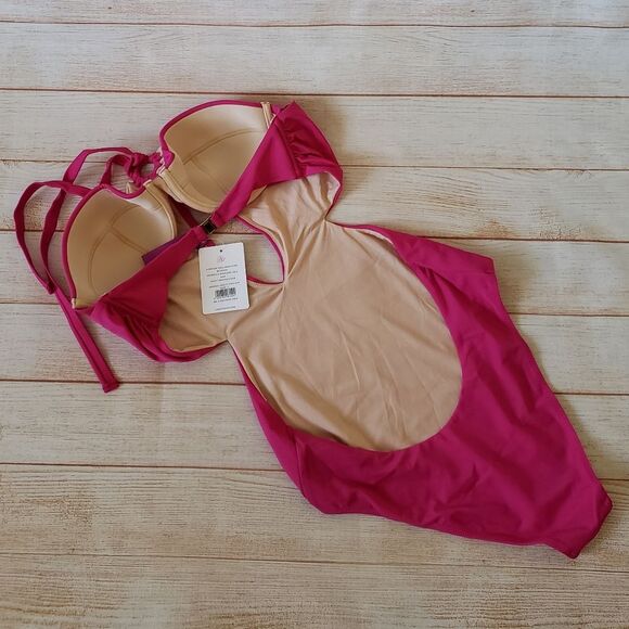 L'Agent by Agent Provocateur Adrina Halter Cutout One-Piece Swimsuit in Pink - Picture 9 of 14